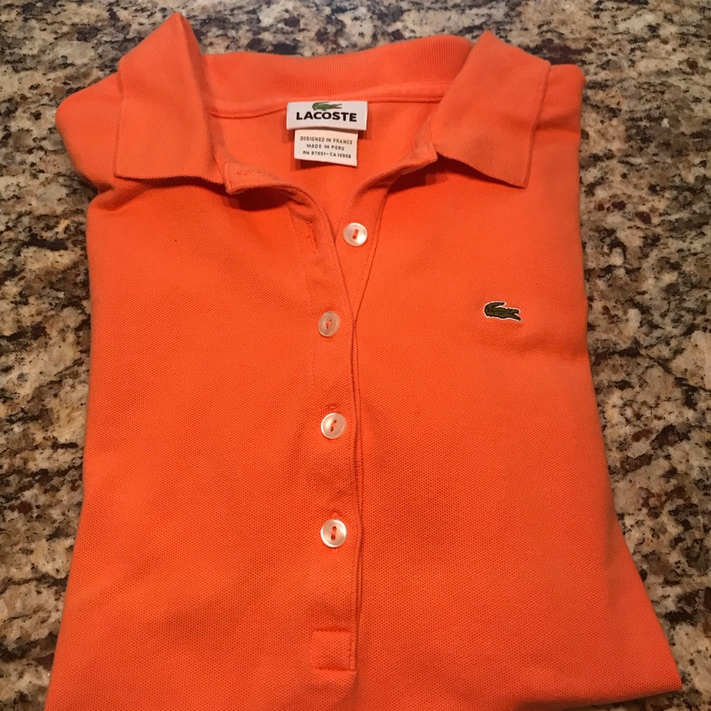 Lacoste orange short sleeve button up polo